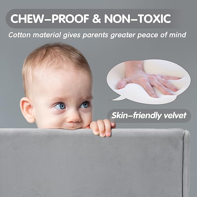 Toddler Floor Bed with Removable Safety Rails, Standard Crib Size Low Profile Toddler Bed Frame for Kids 1-7 Years, Soft Velvet Montessori Bed (Mattress Not Included)