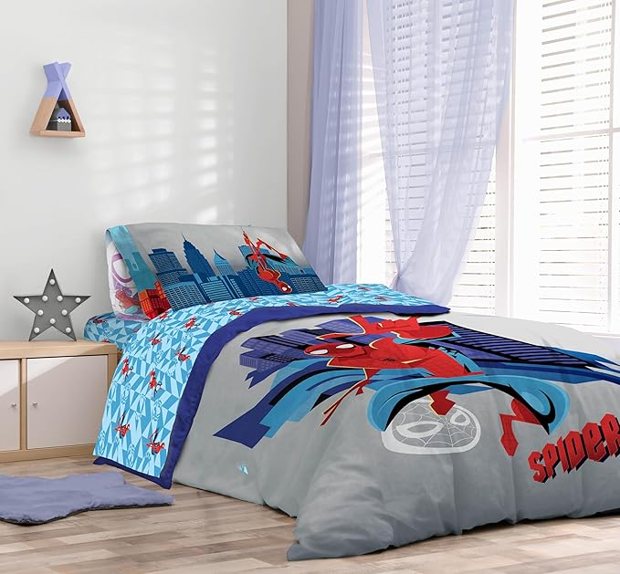 Sunny Side Up Kids Comforter Set Includes Sheets and Pillow Covers - Soft and Cozy Bed Set for Stylish Room Decor, Gray - Spiderman, 5 Piece Twin Bedding