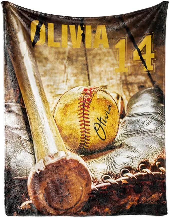 Personalized Baby Baseball Blanket: Custom Bedding for Kids Soft Ball Throw Blankets - Perfect Newborn Gift Infant Swaddling Blanket with Name 30x40inch