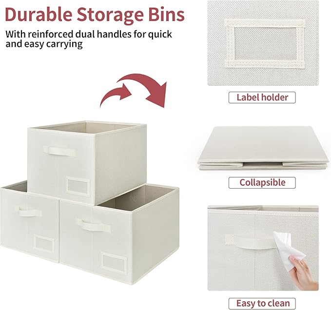 GRANNY SAYS Cloth Storage Bin with Label Holder, Closet Organizers and Storage Shelves, Sweater Storage Boxes for Closet Room, Storage Baskets for Organizing, Pearl White, Extra Large, 3-Pack