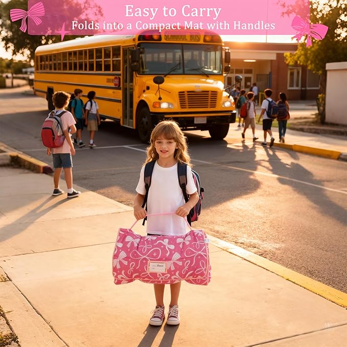 Toddler Nap Mat for Preschool 50''x30'' Sleeping Mat with Removable Pillow and Minky Blanket for Kids Ages 3-7 Roll Up Soft Sleeping Bag for Boys Girls Kindergarten Daycare Sleepover