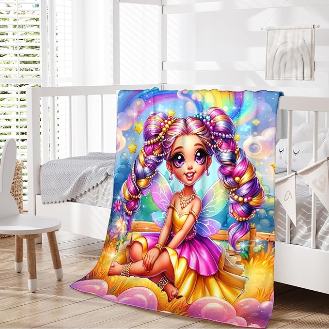 Girls Blanket Fairy Throw Gift for Kids Daughter Birthday, 50x60 Inches Lightweight Soft Cute Fairy Throw Blankets for Sofa Couch Living Room Bed