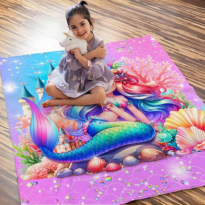 Girls Blanket, Mermaid Throw Gift for Kids Adults Mermaid Lovers Daughter 60x80 Inches Soft Warm Throw Blankets for Sofa Couch Bed Trip Cute Decor Stuff