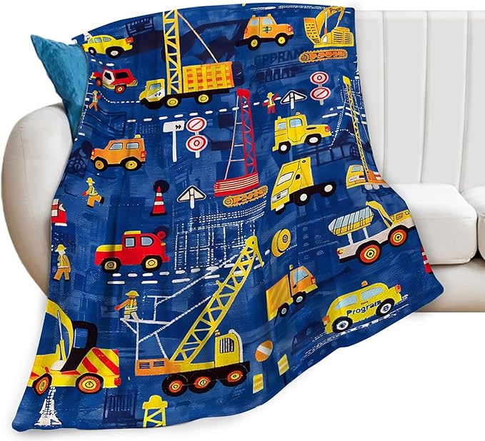 Excavator Blanket Construction Truck Decor Throw Blanket Super Soft Flannel Lightweight Fluffy Plush Fuzzy Fleece Toddler Tractor Blanket Gifts for Kids Boys Girl Woman for Couch Sofa Bedding 40"X50"