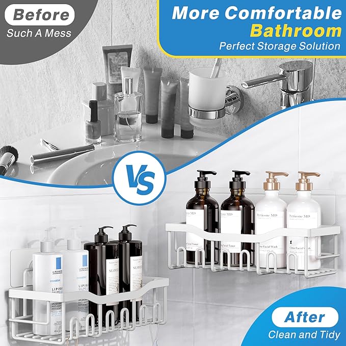 EUDELE 5-Pack Rustproof Stainless Steel Shower Caddy – No Drill Adhesive Bathroom Organizer with Large Capacity, Spacious Shower Shelves for Inside Shower, Kitchen & Home Decor Storage-XL Size