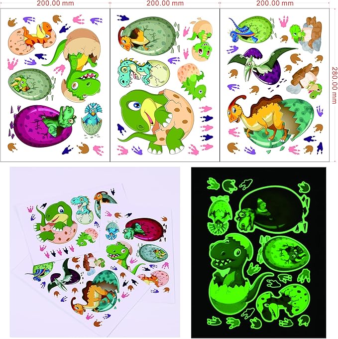 Glow in The Dark Dinosaur Wall Decals for Kids Room, Removable Footprints Baby Nino Vinyl Stickers, Nursery Decoration Classroom Gift for Boy Toddlers
