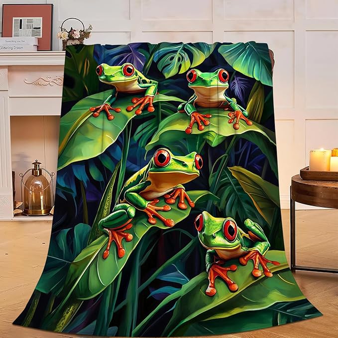 Frog Blanket Frog Decor Throw Blanket Super Soft Flannel Lightweight Fluffy Plush Fuzzy Fleece Green Blanket Gifts for Girls Woman Kids Boys Man for Bed Sofa Bedding 40"X50"