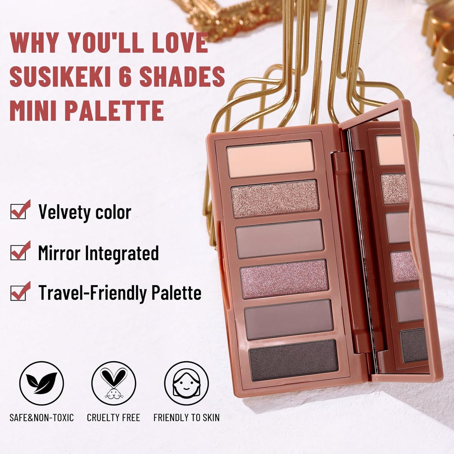 6 Colors Mini Eyeshadow Makeup Palette Rosy Neutral Nude Eye Shadow Shimmer & Matte Make Up Pallet with Mirror Highly Pigmented Long Lasting Waterproof Travel Size Gift Kit 02