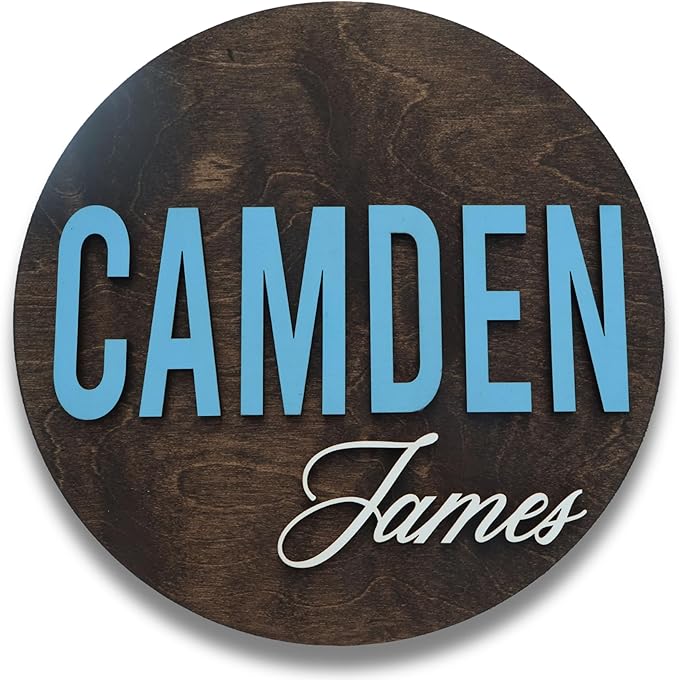 Custom Round Nusery Name Sign, Personalized 3D Baby Name Announcement Sign, Personalized Wooden Wall Plaque, 3D Wall Art for Children & Kids Rooms, Family Name Signs, 30 Colors (Design 10)