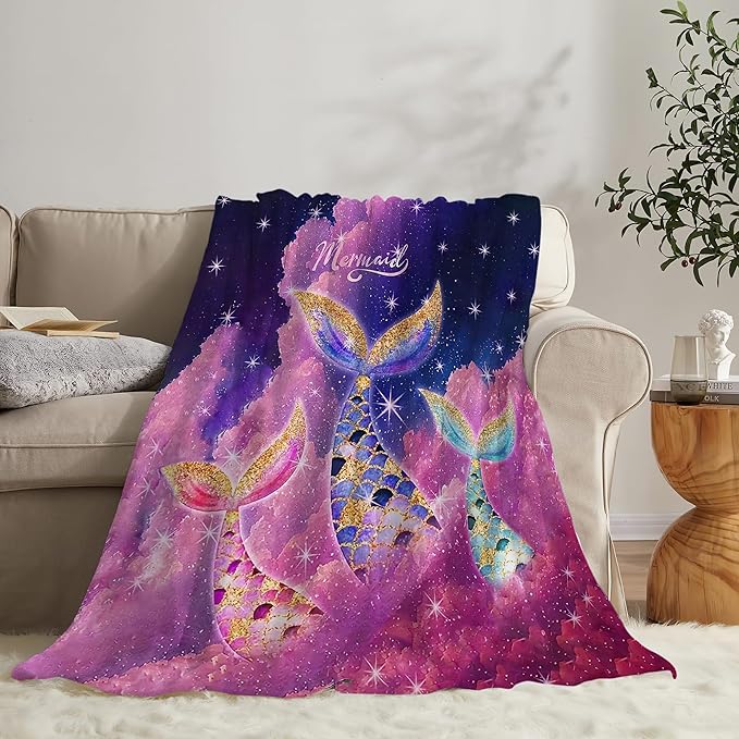 Mermaid Blanket Pink Mermaid Gifts for Girls Boys Woman Kids Lover Throw Blankets Soft Blanket Warm Fleece Flannel Plush Blankets for Bed Sofa Couch 50"x60"