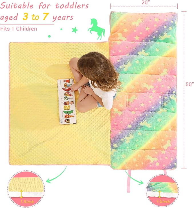 Toddler Nap Mat with Pillow and Blanket, Extra Large Rolled Napping Mats,Slumber Bags for Boys Girls,Kids Sleeping Bag for Daycare, Preschool Travel Camping
