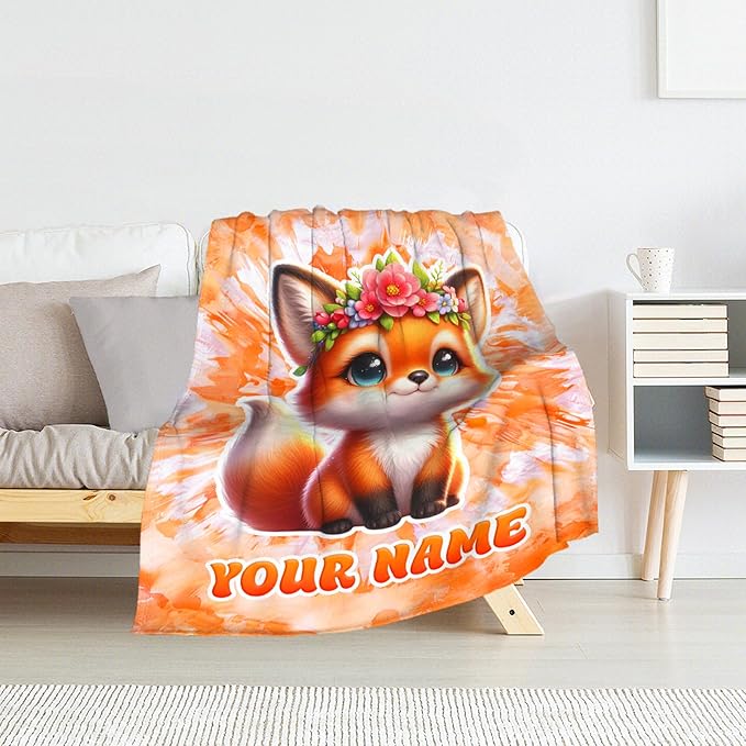 Blanket for Girls - 50" x 60" Inches Personalized Fox Gifts for Teens, Kids - Soft Warm Blankets for Couch, Sofa