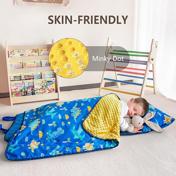 Primlect Toddler Nap Mat with Removable Pillow and Fleece Blanket, Extra Large 55''x35'' Sleeping Bag, Washable, Light, Easy to Roll up, Perfect for Daycare, Preschool, Kindergarten, Travel