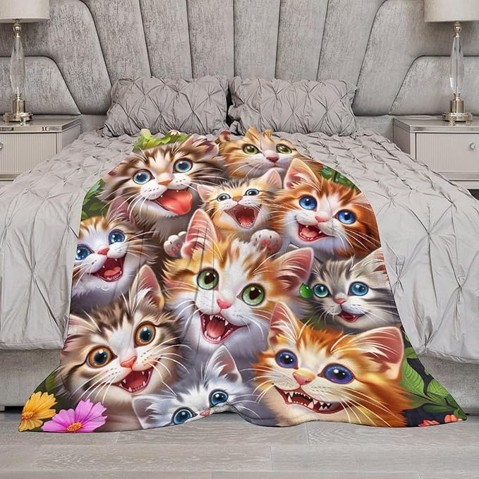 Cat Blanket Funny Cat Gifts for Girls Boys Woman Kids aLover Throw Blankets Soft Blanket Warm Fleece Flannel Plush Blankets for Bed Sofa Couch 50"x60"