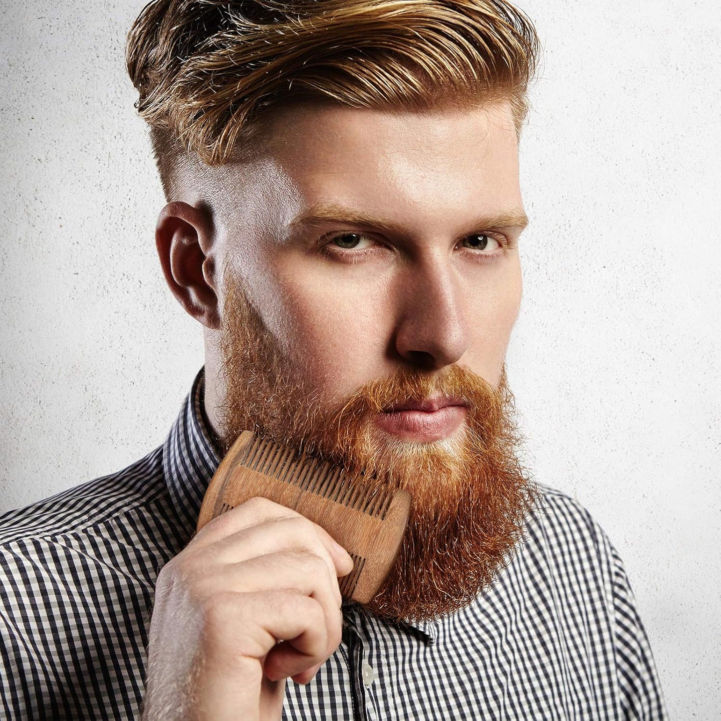 Natural Sandalwood Wooden Dual Action Beard and Mustache Comb Set with Leather Cases for Beards and Mustaches (Black, Yellow, Brown)