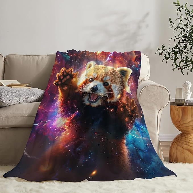 Lesser Panda Blanket Funny Red Panda Gifts for Girls Boys Woman Kids Galaxy Animal Lover Throw Blankets Soft Blanket Warm Fleece Flannel Plush Blankets for Bed Sofa Couch 60"x80"
