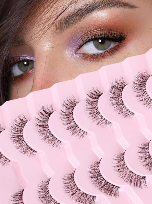 Lashes Natural Look False Eyelashes Wispy 13mm Eye Lashes Pack with Thin Cotton Band C Curl Fake Eyelashes 3D Volume For Daily Siligli Lash 7 Pair