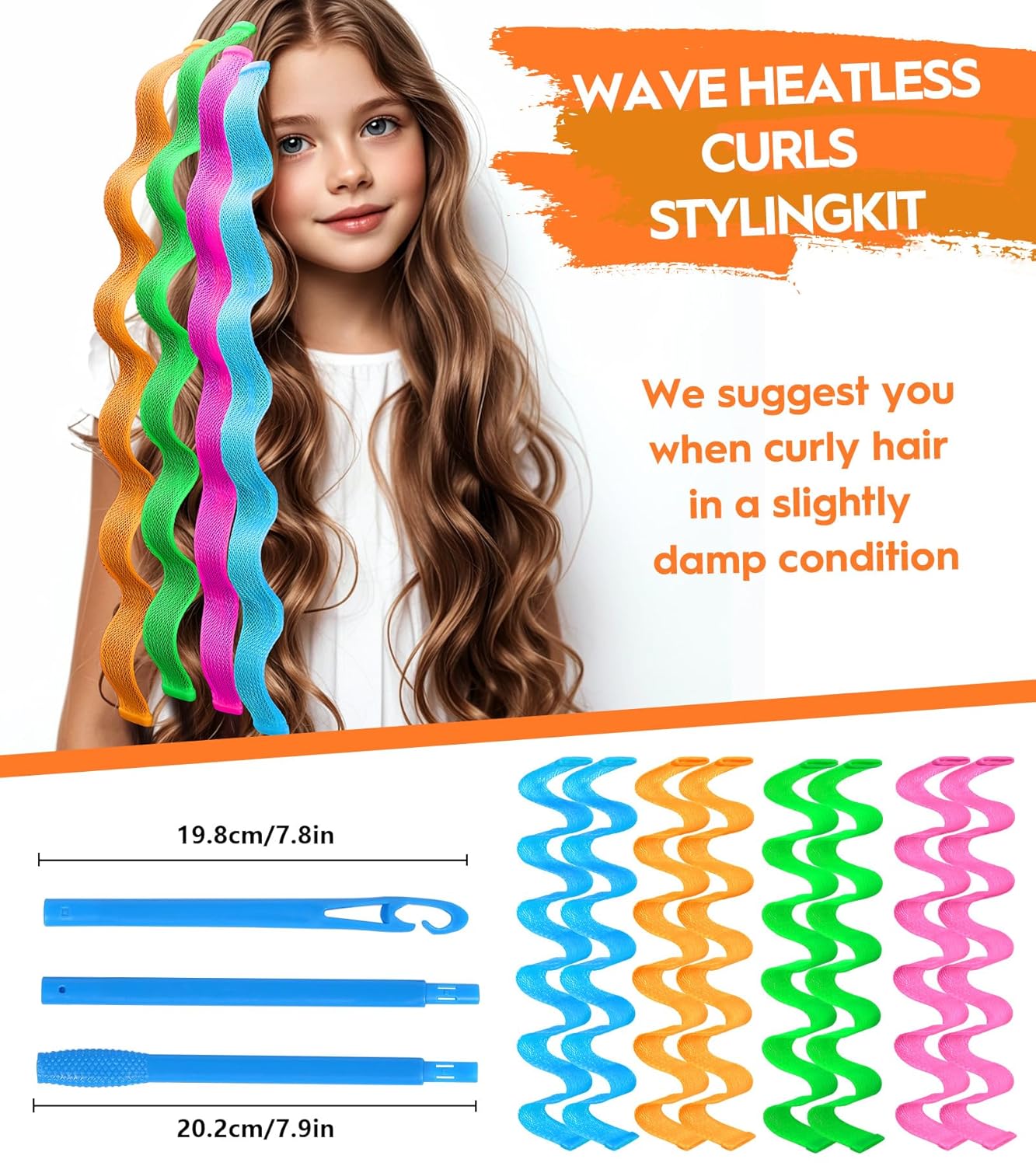42 Pieces Heatless Waves Hair Curler, No Heat Damage Wavy Hair Curlers with 2 Sets of Styling Hooks, Heatless Curls for Women Girls Long Medium Short Hair(4 Colors,55cm/ 21.65")
