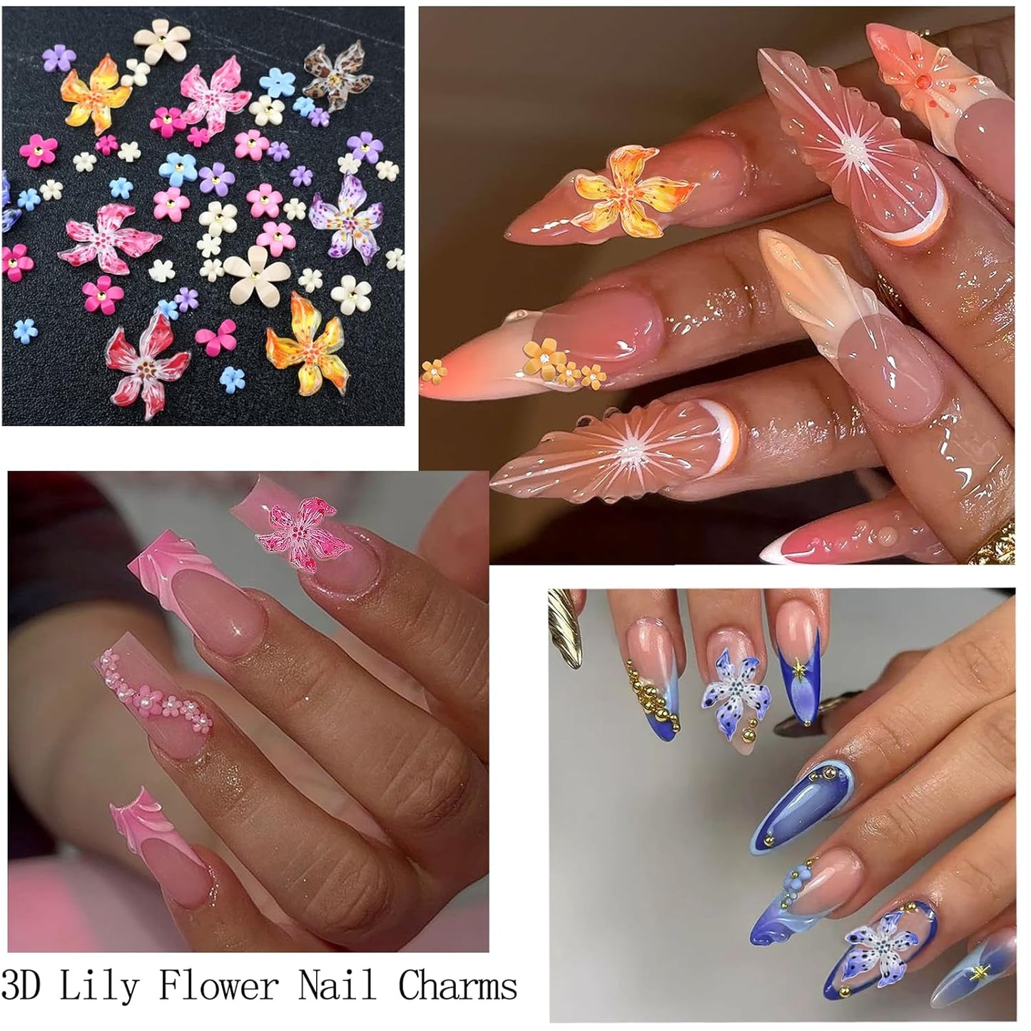 4 Boxes Nail Gems Colorful Flower Nail Charms for Acrylics - Crystals, Half Rounds Flatback Pearls and Rhinestone & Accessories for DIY Nails Art Decor for Women Nails Design