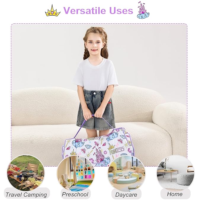 Viviland Toddler Nap Mat, Rolled Sleeping Mats with Pillow and Minky Dot Blanket for Girls, Kids Slumber Bag Nap Mat for Preschool, Daycare, Kindergarten, Travel Camping - Princess Fantasy