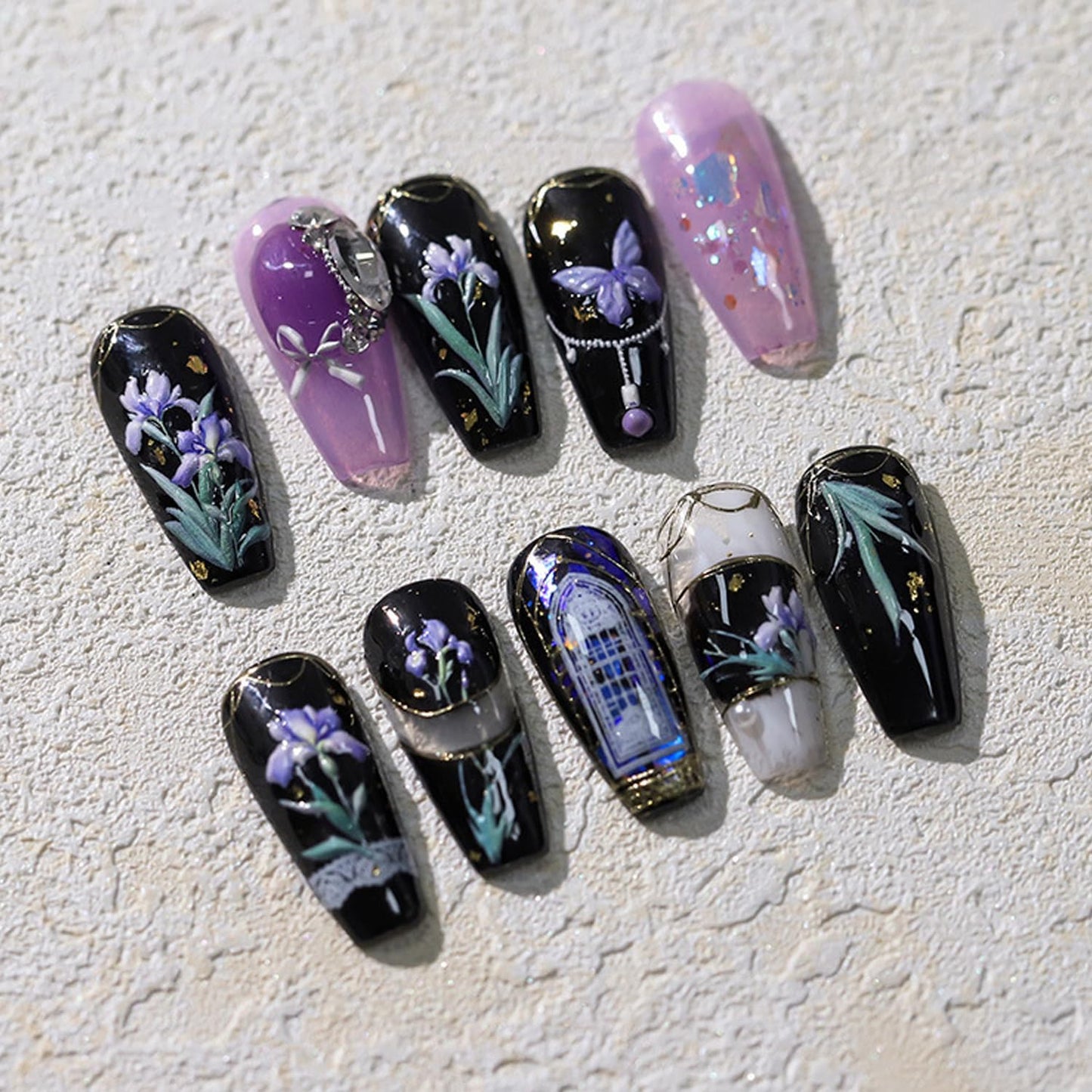 Flower Nail Sticker, 5D Embossed Iris Floral Nail Art Stickers Self-Adhesive Bows Butterfly Nail Decals for Women Nail Supplies Art Design Sticker(1, Iris Flower)