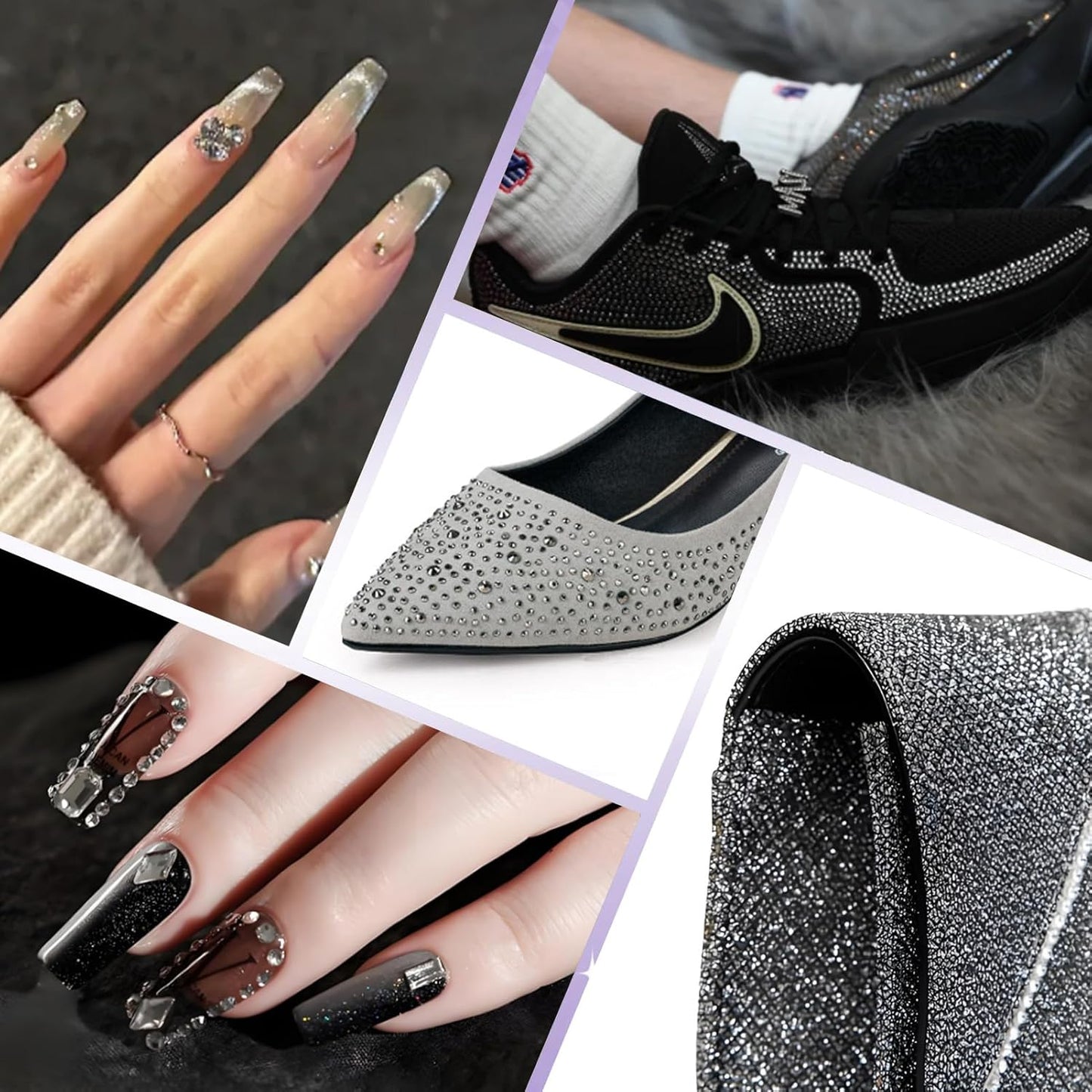 3000PCS SS10 Flatback Rhinestones | 12-Facet Diamond-Cut Glass Gems for Nail Art, Clothing, DIY Crafts |Glue-On Decoration Stones with Silver Backing(Black Diamond)