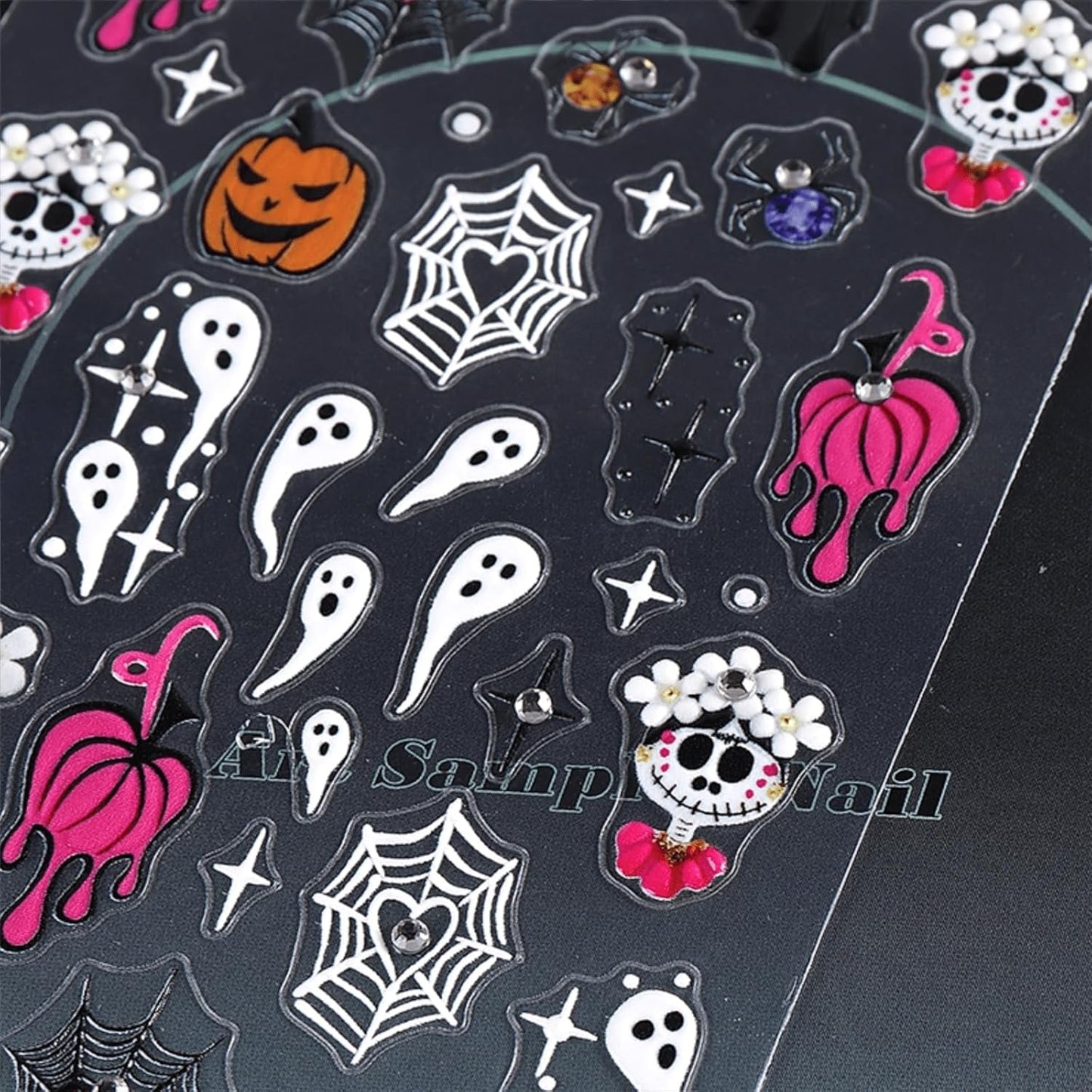 Halloween Nail Stickers 5D Embossed Self Adhesive Nail Decals with Cute Ghost Design Spider Web Pumpkin Nail Art Stickers Halloween Nail Supplies Nail Art Decoration for Women Girls