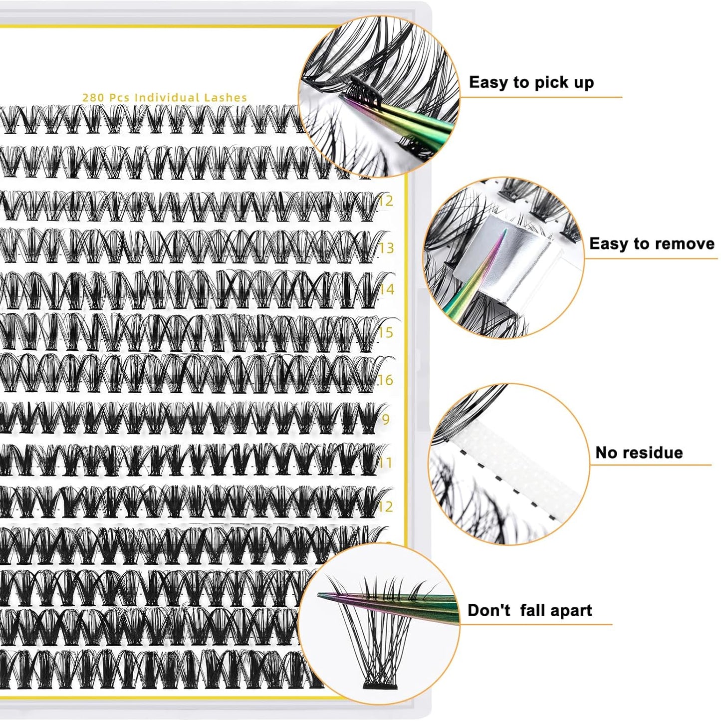 B&Qaugen Lash Clusters 30D 40D-C-9-16MIX LASH Individual Lashes 280 False Eyelash 9-16MIX Extensions Cluster DIY at Home (30D+40D,C-9-16MIX)