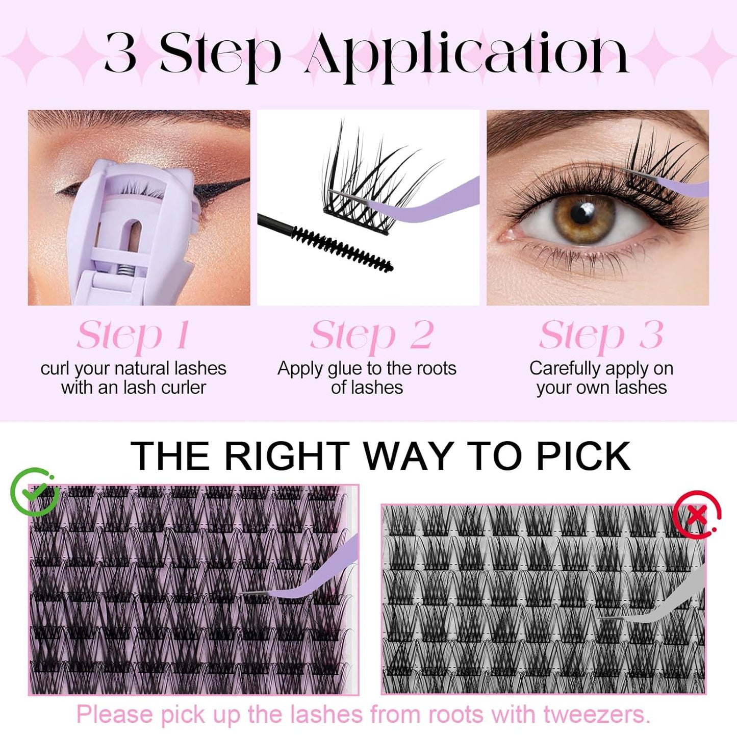 WENDY Lashes Clusters Kit DIY Eyelash Extension with Eyelash Curler Black Cluster Eyelash Extensions Individual Lashes Kit Wispy Soft Eyelash Extensions for Using at Home（Kit,YM15-0.07D,10-18mm）