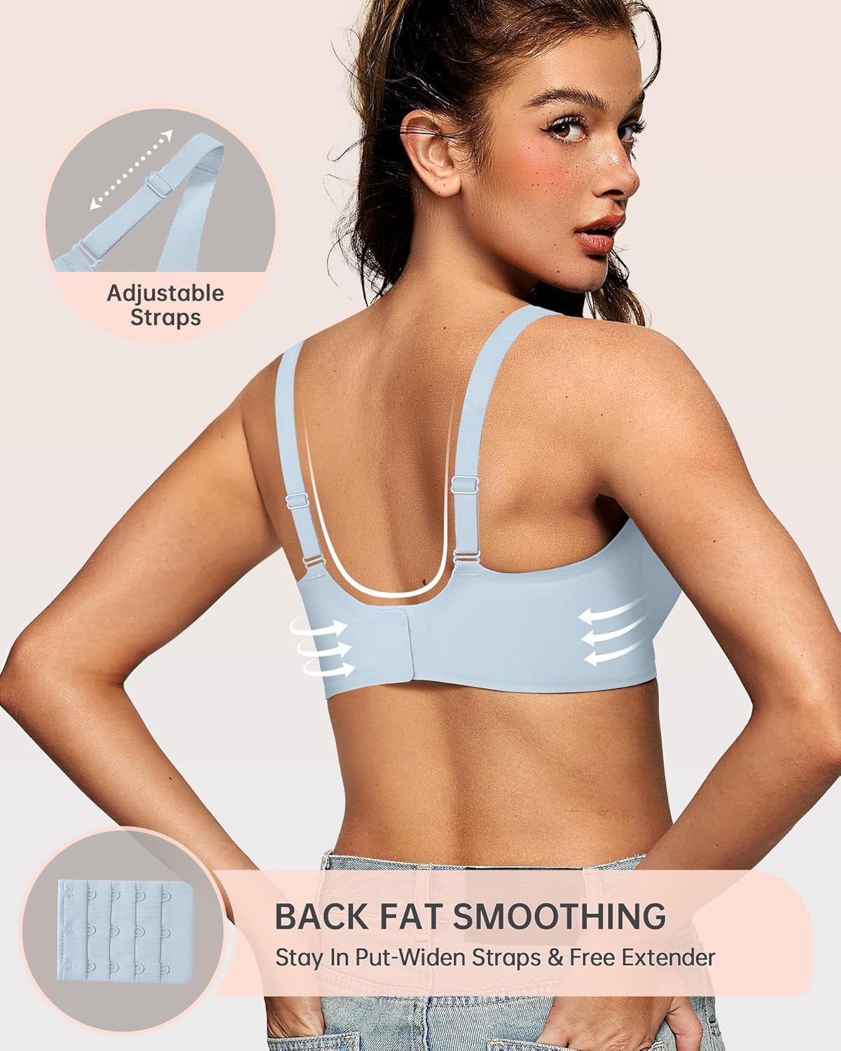 OEAK Womens Deep V Bras Wireless Comfortable Bra Supportive No Underwire Bras Tshirt Push Up Bralettes Plunge Seamless Bra