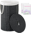 Large Laundry Hamper Laundry Basket Round 34.3 Gal (130 L) Handwoven Wicker Laundry Baskets Rattan Laundry Basket with Laundry Bag Handles 2 Mesh Bags for Living Room Bedroom Black