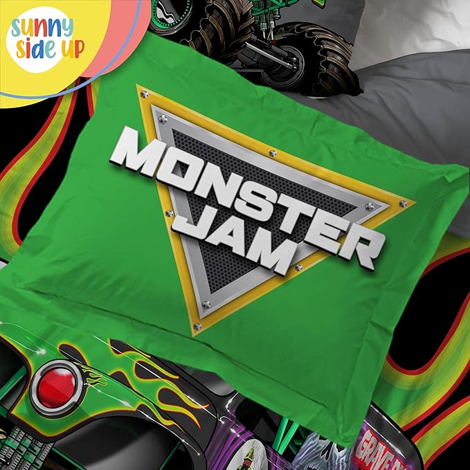 Sunny Side Up Monster Jam Full Comforter Set - 7 Piece Kids Bedding Includes Comforter, Sheets & Pillow Cover - Super Soft Trucks Microfiber Bed Set
