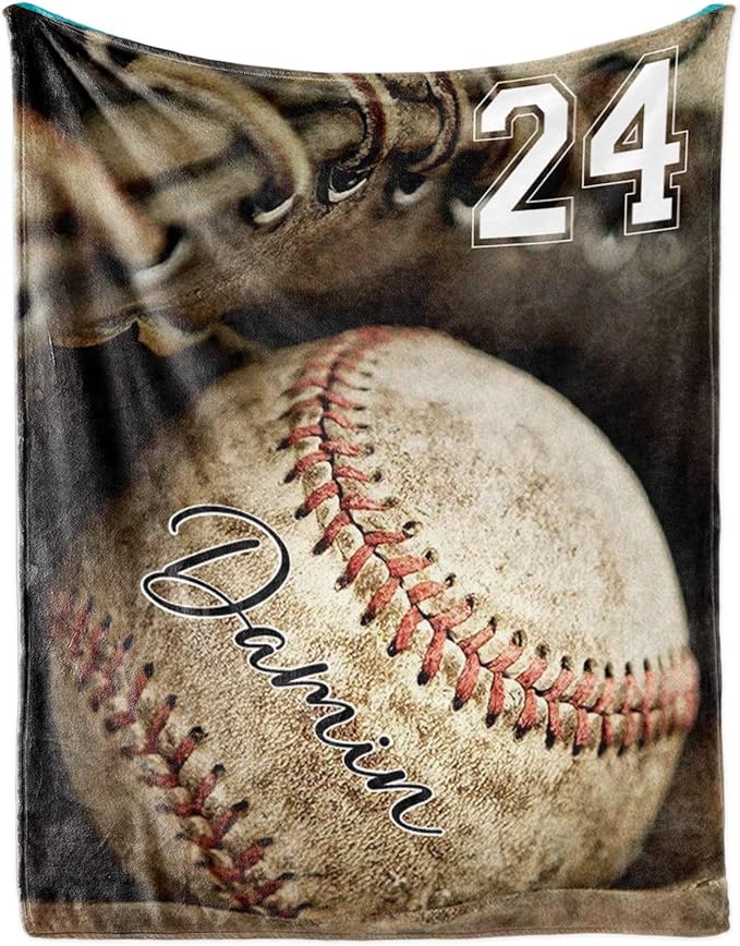 Personalized Baseball Blanket for Baby Boys and Girls - Soft and Fluffy Sport Blanket for Toddlers and Kids - Custom Name and Number Gift for Newborn(30"x40")
