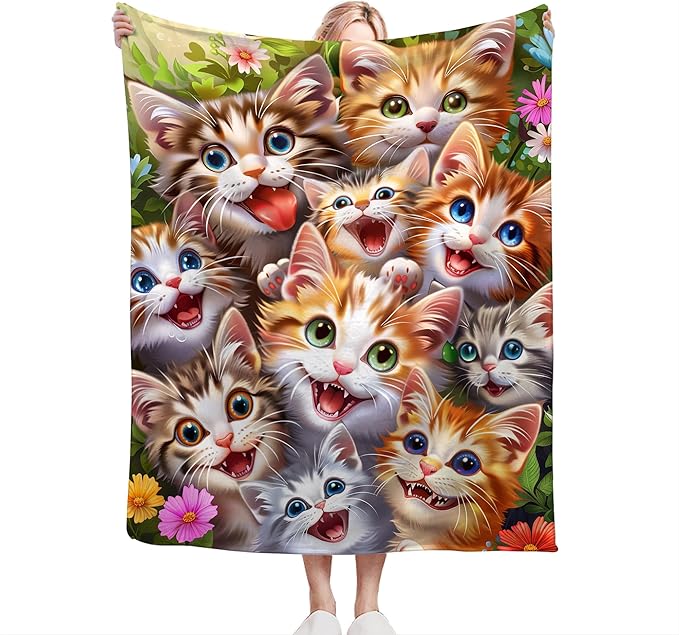 Cat Blanket Funny Cat Gifts for Girls Boys Woman Kids Lover Throw Blankets Soft Blanket Warm Fleece Flannel Plush Blankets for Bed Sofa Couch 60"x80"