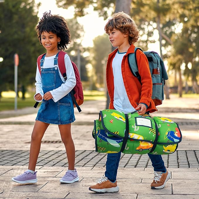 Primlect Thickened Toddler Nap Mat with Removable Pillow and Minky Blanket, Extra Large 55''x35'' Sleeping Bag, Washable, Roll up, Perfect for Daycare, Preschool, Kindergarten, Boys and Girls Dinoaur