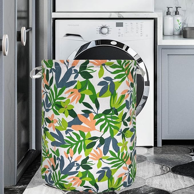 Merdes 19.7’’ Waterproof Foldable Laundry Hamper, Dirty Clothes Laundry Basket, Linen Bin Storage Organizer for Toy Collection (Plant Green)