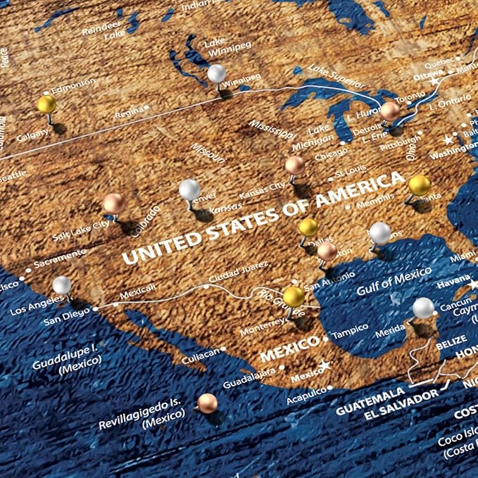 ElephantStock - Personalized Our Travel I Push Pin World Map Wall Art - Horizontal Canvas Wall Art - Living Room Wall Decor - Digital Art Map Canvas Art - Brown And Blue Decor - 36" x 24"