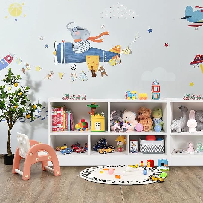 Costzon Toy Storage Organizer for Kids, 5-Section School Classroom Storage for Organizing Books Toys, Wooden Kids Bookshelf Daycare Furniture for Preschool, Playroom, Nursery, Kindergarten (White)