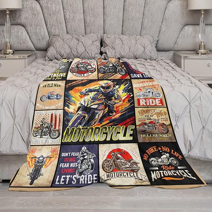 Motorcycle Blanket Ride Gifts for Girls Motorcycle Rider Boys Woman Kids Motorcycles Lover Sport Throw Blankets Soft Blanket Warm Fleece Flannel Plush Blankets for Bed Sofa Couch 40"x50"