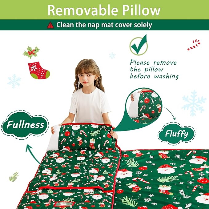 Toddler Nap Mat with Pillow and Blanket, Extra Large Rolled Napping Mats,Slumber Bags for Boys Girls,Kids Sleeping Bag for Daycare, Preschool Travel Camping