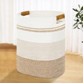 Laundry Basket with Handles - Blanket Basket & Hampers for Bedroom Aesthetic, Laundry Hamper & Blanket Storage for Living Room, Clothes Hamper, Tall, Large 17" x 14" x 22”, Brown & White