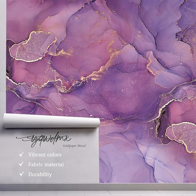 -Purple Marble Fabric Wallpaper Abstract Texture Mural Bedroom 100" x 65" (Not Peel and Stick)
