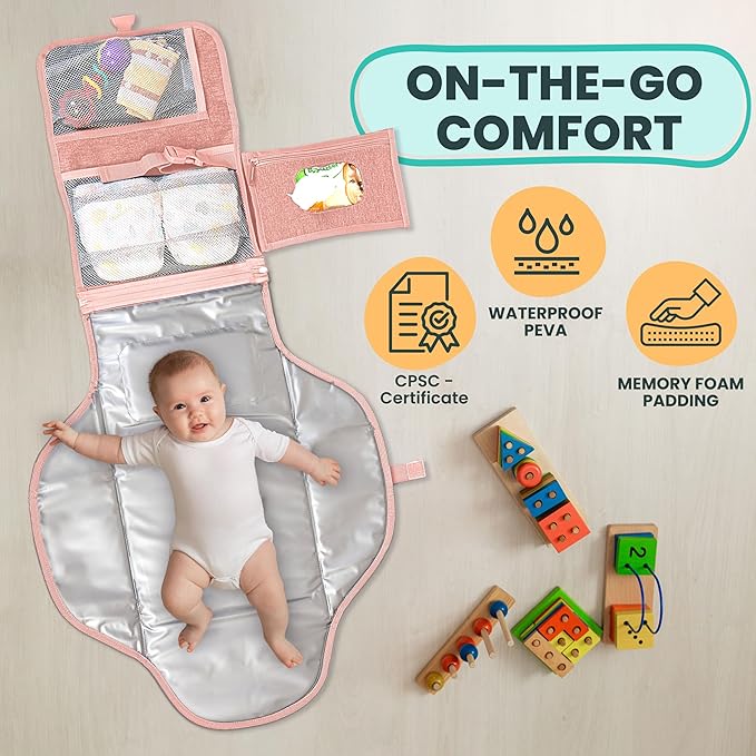 Portable Changing Pad for Baby – Soft, Comfortable Portable Diaper Changing Pad with Wipes Pockets, Waterproof and Easy to Clean – Baby Shower Gifts Newborn Essentials Must Haves Baby Registry Search