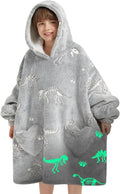 Fiosnow Glow in the Dark Dinosaur Fossil Blanket Hoodies for Kids 6-13YR Oversize Wearable Blanket Hoodies for Boys Girls Teens