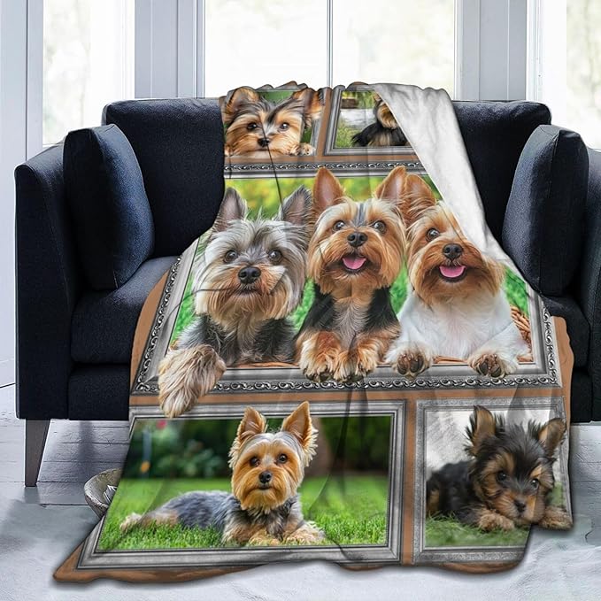 Yorkie Blanket Yorkshire Terrier Decor Throw Blanket Super Soft Flannel Lightweight Fluffy Plush Fuzzy Fleece Dog Blanket Gifts for Dog Lover Woman Girl Kids Boys for Bed Sofa Bedding 40"X50"