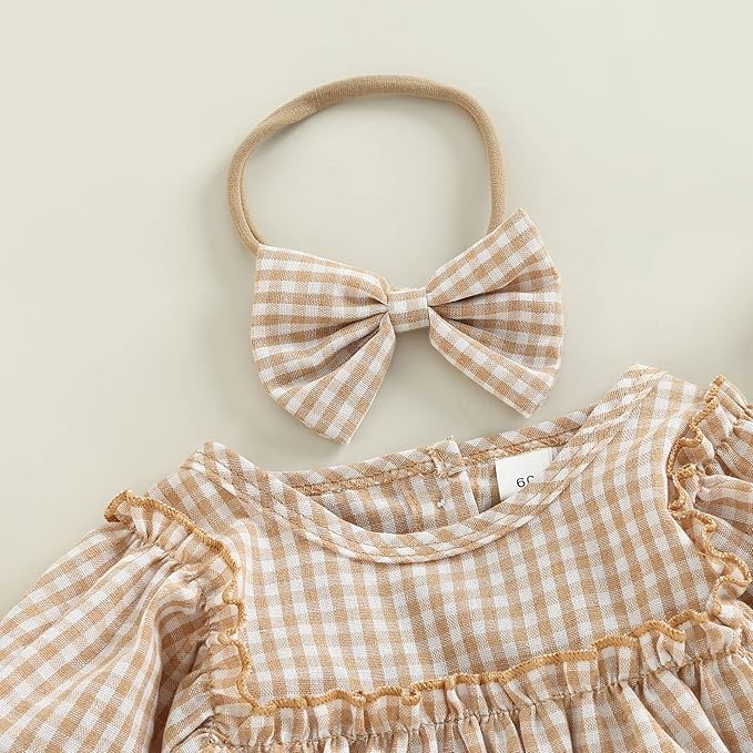 2pcs Infant Baby Girls Romper Dress Headband Long Sleeve Clothing Flowers Newborn Boho Girl Outfit Jumpsuit Clothes