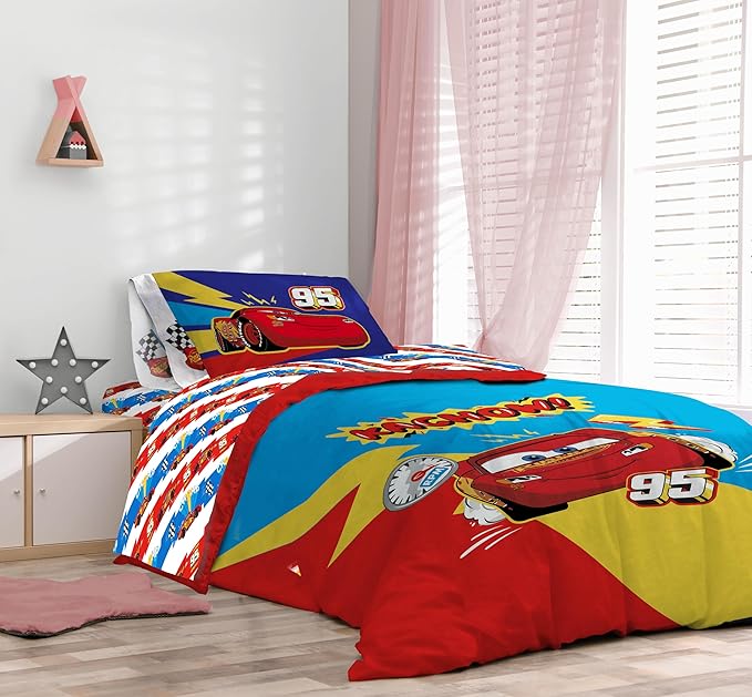 Disney Pixar Cars Lightning McQueen Full Comforter Set - 7 Piece Kids Bedding Includes Comforter, Sheets & Pillow Cover - Super Soft Racecar Microfiber Bed Set