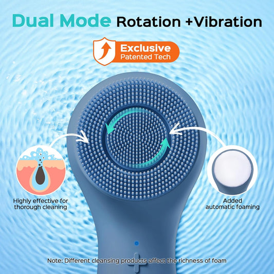 COSLUS Face Scrubber Facial Cleansing Brush: 2 in 1 Spin and Vibration Patented Tech, Silicone Electric Exfoliator Scrubber with Automatic Foaming, Waterproof Face Cleanser Brush for Men and Women