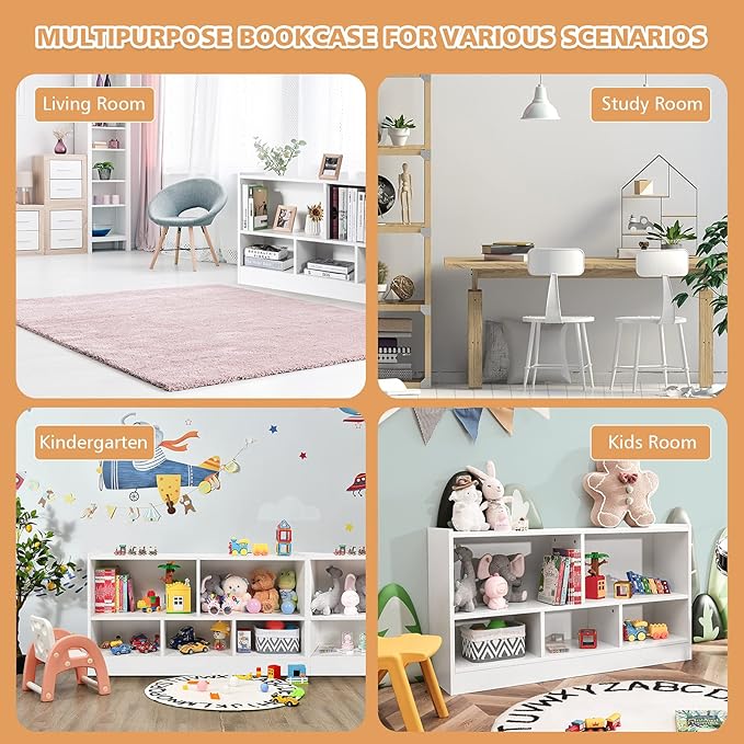 Costzon Toy Storage Organizer for Kids, 5-Section School Classroom Storage for Organizing Books Toys, Wooden Kids Bookshelf Daycare Furniture for Preschool, Playroom, Nursery, Kindergarten (White)