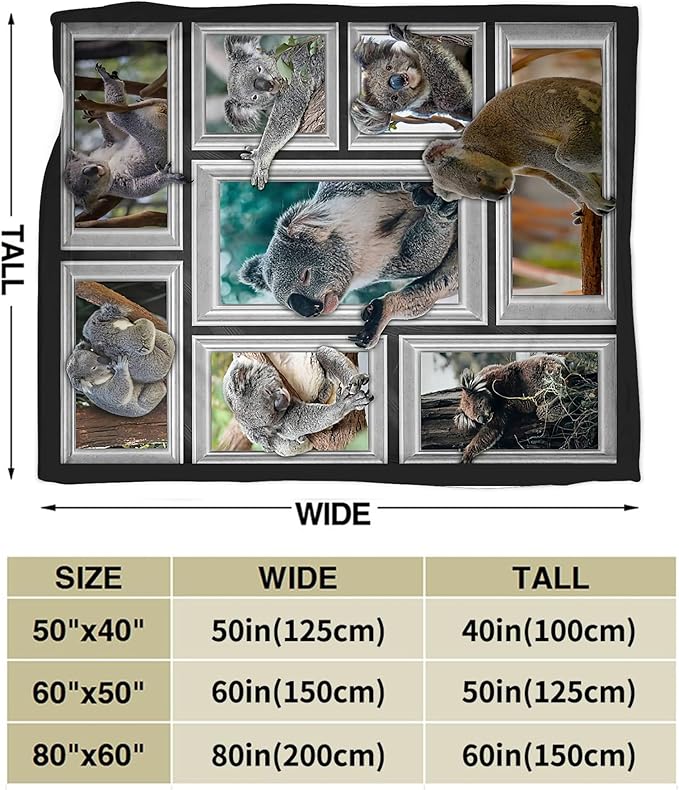 Koala Blanket Funny Koala Gifts for Girls Boys Woman Kids Koalas Lover Throw Blankets Soft Blanket Warm Fleece Flannel Plush Blankets for Bed Sofa Couch 60"x80"